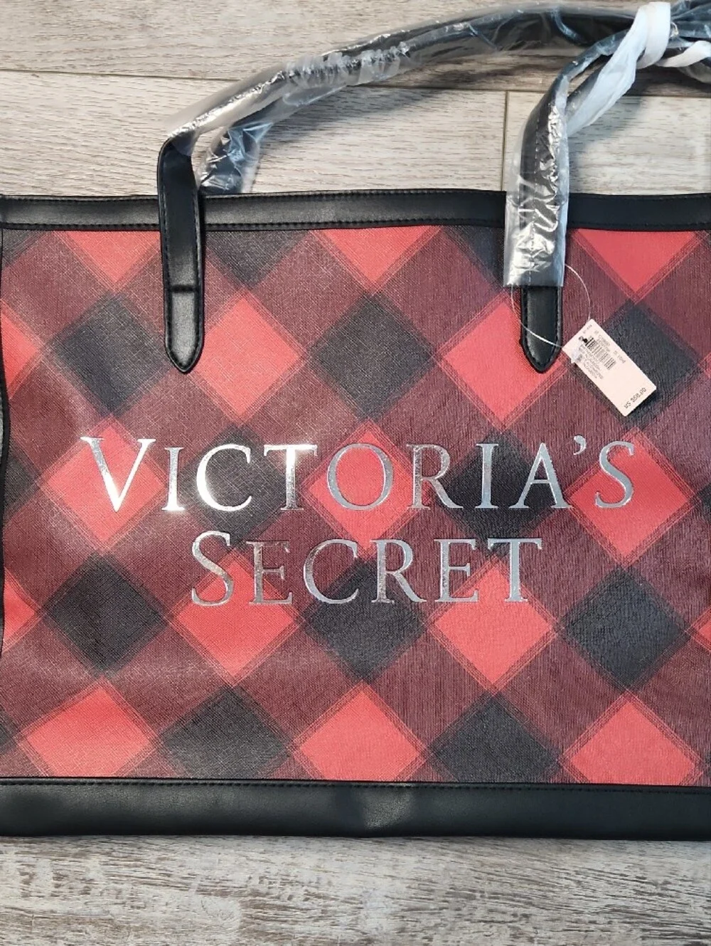 Victoria's Secret Red and Black Plaid Logo Tote NEW